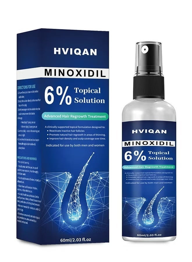 Hviqan 6% Minoxidil Hair Growth Spray For Men and Women 60Ml Hair Regrowth Treatment Serum For Stronger Thicker Longer Hair Help to Stop Thinning and loss hair The image upgrade is slightly different. - Image 1